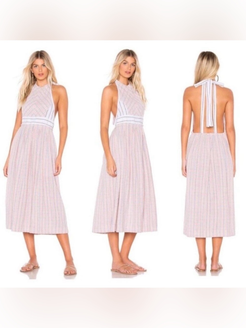 Free People Color Theory Midi Halter Dress Open Back Pink Size Medium